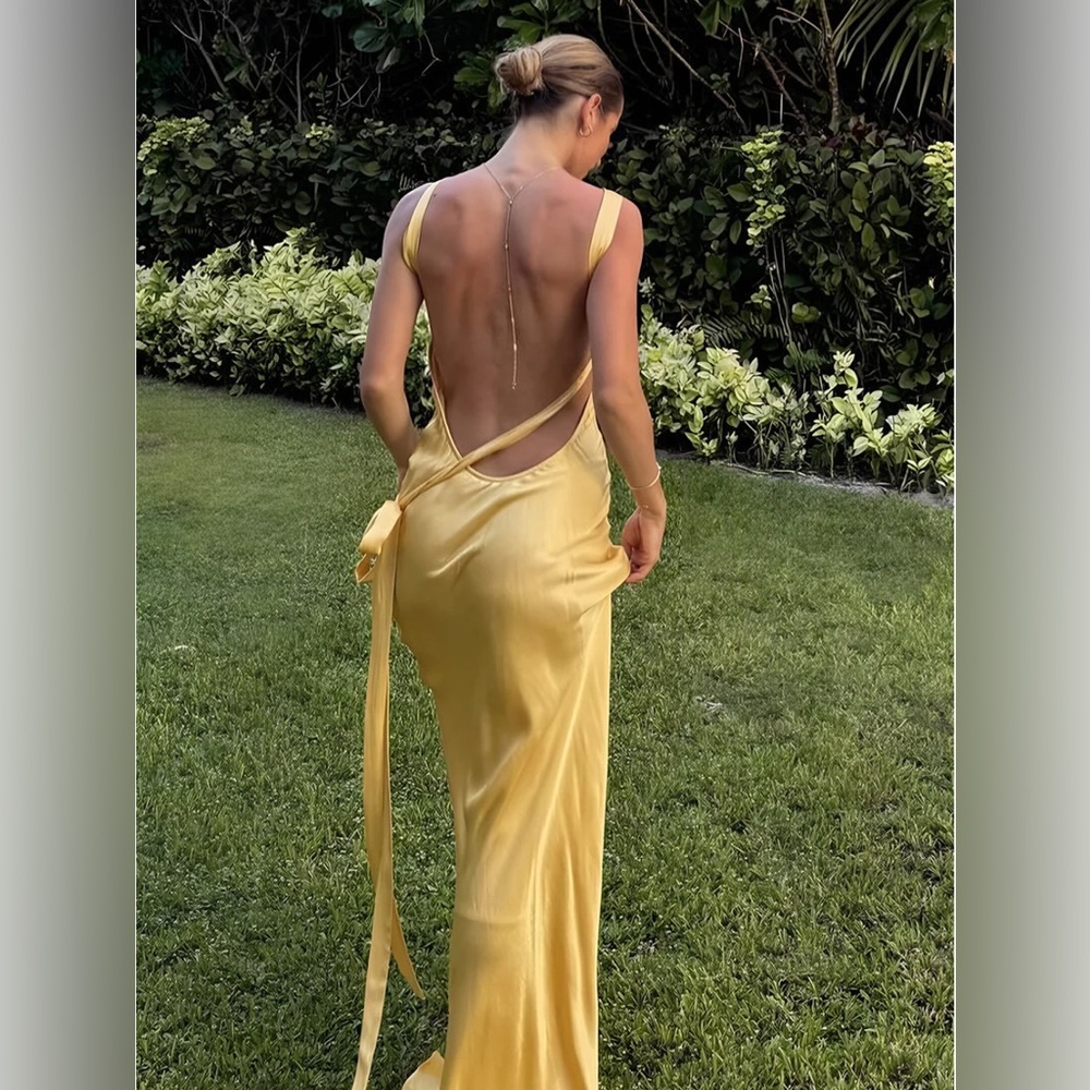 Commense Moonlight Satin Dress Asymmetrical One Shoulder Long Dress